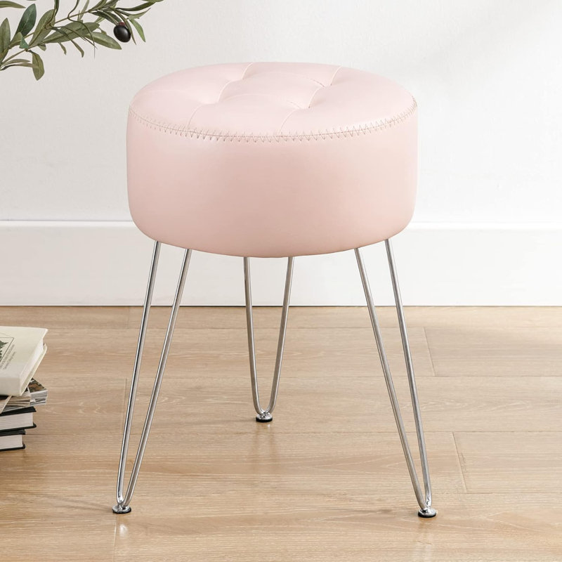 Faux Leather Vanity Stool Chair For Makeup Room Small Stool For Vanity 19 Height Tufted Vanity Chair Stool With Metal Legs Modern Foot Stool